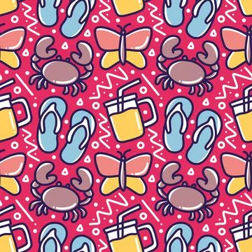 Colorful seamless pattern doodles of summer elements Stock Illustration