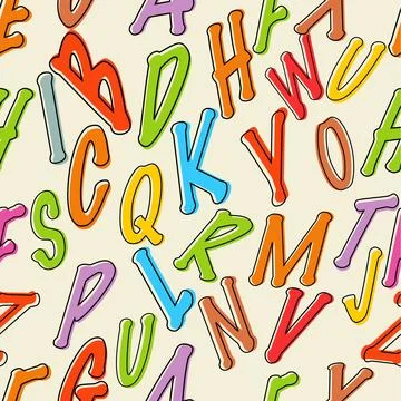 Colorful seamless pattern with English letters, alphabets. Illustrazione stock