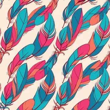 Colorful seamless pattern with feathers Stock Illustration