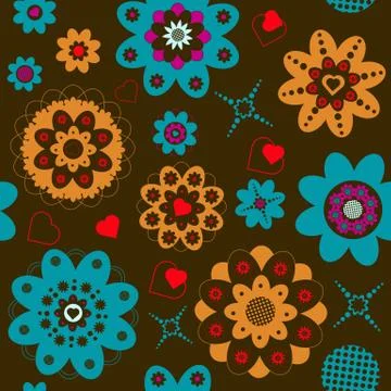 Colorful seamless pattern with flowers Stock Illustration