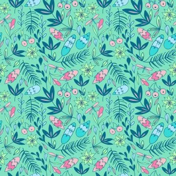 Colorful seamless pattern with forest elements Stock Illustration