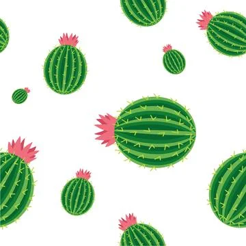 Colorful seamless pattern with green round blooming cactus plants vector Stock Illustration