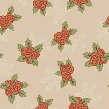 Colorful seamless pattern. Hand drawn red and light roses on beige background Stock Illustration