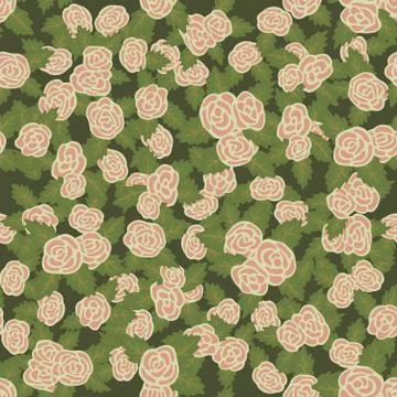 Colorful seamless pattern. Hand drawn pink roses on green background Stock Illustration