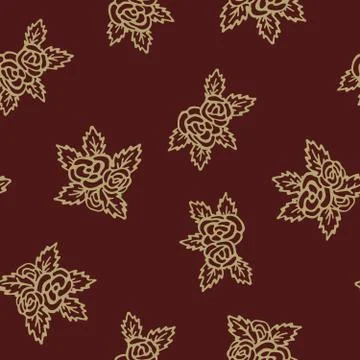 Colorful seamless pattern. Hand drawn golden roses on red background Stock Illustration