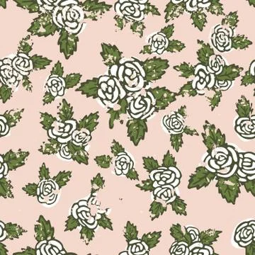 Colorful seamless pattern. Hand drawn light roses on beige background. Vintage Stock Illustration