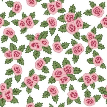 Colorful seamless pattern. Hand drawn pink roses on white background Stock Illustration