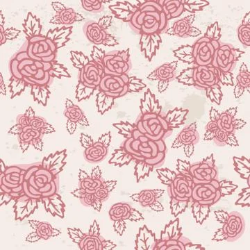 Colorful seamless pattern. Hand drawn pink roses on beige background. Vintage Stock Illustration