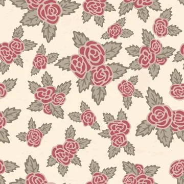 Colorful seamless pattern. Hand drawn pink roses on beige background. Flowers Stock Illustration