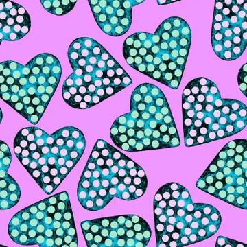 Colorful seamless pattern with hearts with dots. Polka-dot. Holiday/Valentine's. Stock Illustration