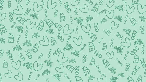 Colorful seamless pattern with hearts homes and plants for cheerful backgroun Stock Footage 320816653