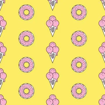 Colorful seamless pattern of ice cream in pop art style. Ice cream background Stock Illustration