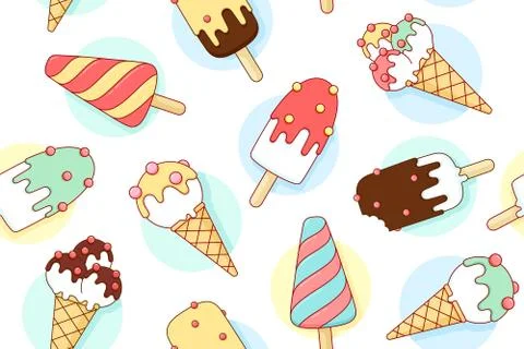 Colorful seamless pattern with ice cream different pastel color in line graph Stock Illustration
