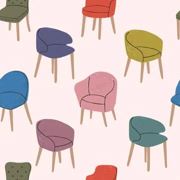 Colorful Seamless Pattern with Illustrations of Modern Comfortable Armchairs Stock Illustration