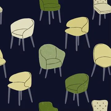 Colorful Seamless Pattern with Illustrations of Modern Comfortable Armchairs Illustrazione stock