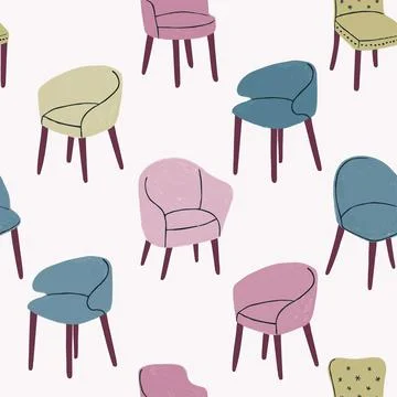 Colorful Seamless Pattern with Illustrations of Modern Comfortable Armchairs Stock Illustration