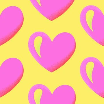 Colorful seamless pattern with large pink heart shapes on a bright yellow bac Stock Illustration
