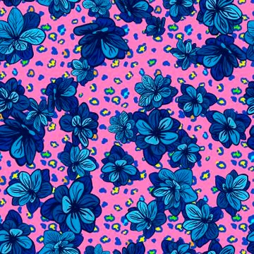 Colorful seamless pattern with leopard print and blue flowers Illustrazione stock