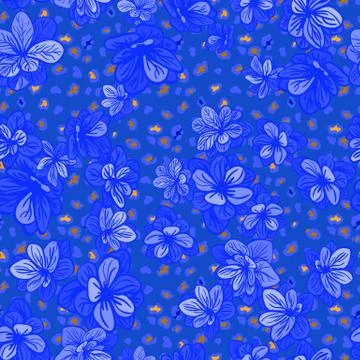 Colorful seamless pattern with leopard print and blue flowers Stock Illustration