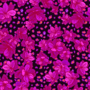 Colorful seamless pattern with leopard print and blue flowers Illustrazione stock