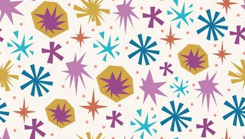 Colorful seamless pattern made of bold cut stars, dots and basic geometric .. Stock Illustration