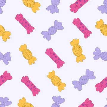 Colorful seamless pattern with multi-colored candies, on a light background. Stock Illustration