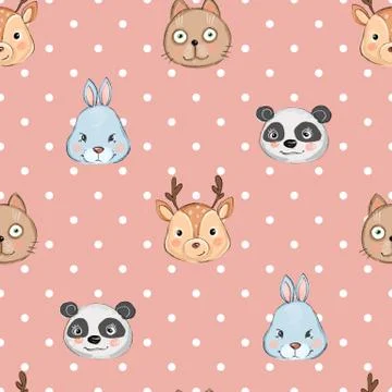 Colorful seamless pattern with muzzles of animals Stock-Illustration