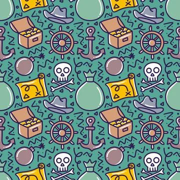 Colorful seamless pattern pirates element doodles Stock Illustration