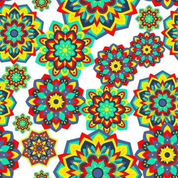 Colorful seamless pattern with plants and floral elements. Bright psychedelic Illustrazione stock