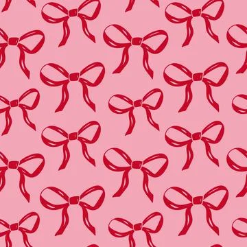 Colorful seamless pattern of red bows on a pink background creates a festiv.. Stock Illustration