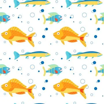 Colorful seamless pattern with sea fish of different colors. Stock Illustration