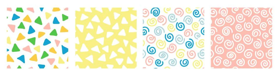 Colorful seamless pattern set with hand drawn abstract shapes. Trendy vector  Stock Illustration