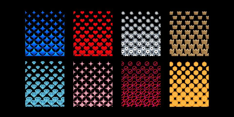 Colorful Seamless Pattern Set With Various Icons Stock Illustration