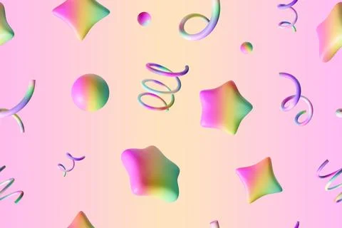 Colorful seamless pattern with soft, gradient 3D shapes including spheres, .. Stock Illustration