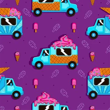 Colorful seamless pattern for summer with ice cream truck Stock Illustration