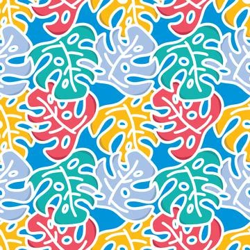 Colorful seamless pattern of summer leaves Stock Illustration