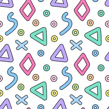 Colorful seamless pattern with triangles, circles, and rhombus shapes Stock Illustration