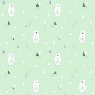 Colorful seamless pattern of white bears. Stock Illustration