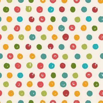 Colorful seamless polka dot pattern with hand drawn rough circles. Playful .. Stock Illustration