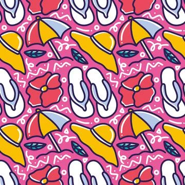 Colorful seamless summer pattern with beach elements Illustrazione stock