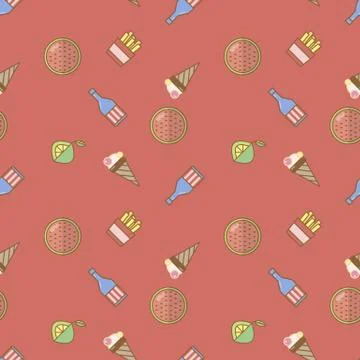 Colorful seamless summer pattern with elements such as watermelon, ice cream Stock Illustration