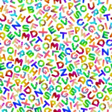 Colorful seamless vector alphabet pattern with pixel latin letters. Vibrant 스톡 일러스트