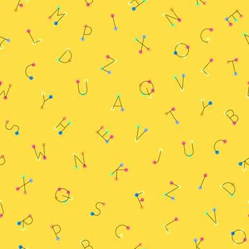 Colorful seamless vector alphabet pattern. Repeatable yellow trendy background Stockillustratie