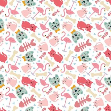 Colorful seamless vector pattern with cute animals Stock Illustration