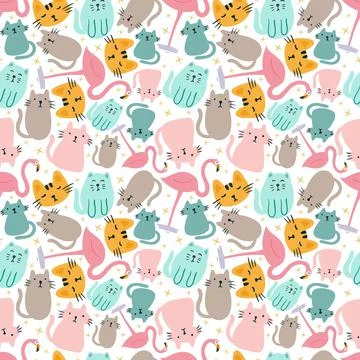 Colorful seamless vector pattern with cute animals 스톡 일러스트