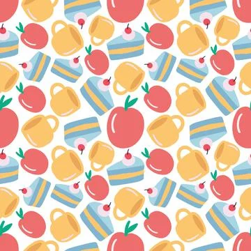 Colorful seamless vector pattern with food and cup Illustrazione stock