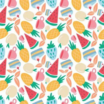 Colorful seamless vector pattern with food and cup Illustrazione stock