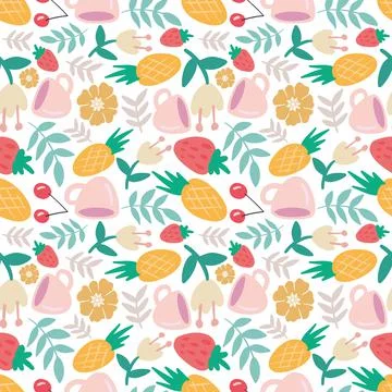 Colorful seamless vector pattern with food and cup Stock Illustration