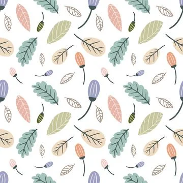 Colorful seamless vector pattern with various leaf Stock Illustration