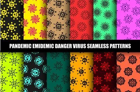 Colorful seamless virus pattern collection. Pandemic danger bright cartoon Иллюстрация